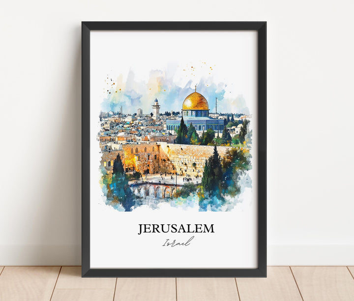 Jerusalem Wall Art, Jerusalem Israel Print, Israel Watercolor Art, Jerusalem Gift, Travel Print, Travel Poster, Housewarming Gift