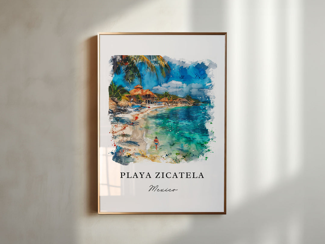 Playa Zicatela MX Art, Playa Zicatela Print, Oaxaca Watercolor Art, Puerto Escondido Gift,