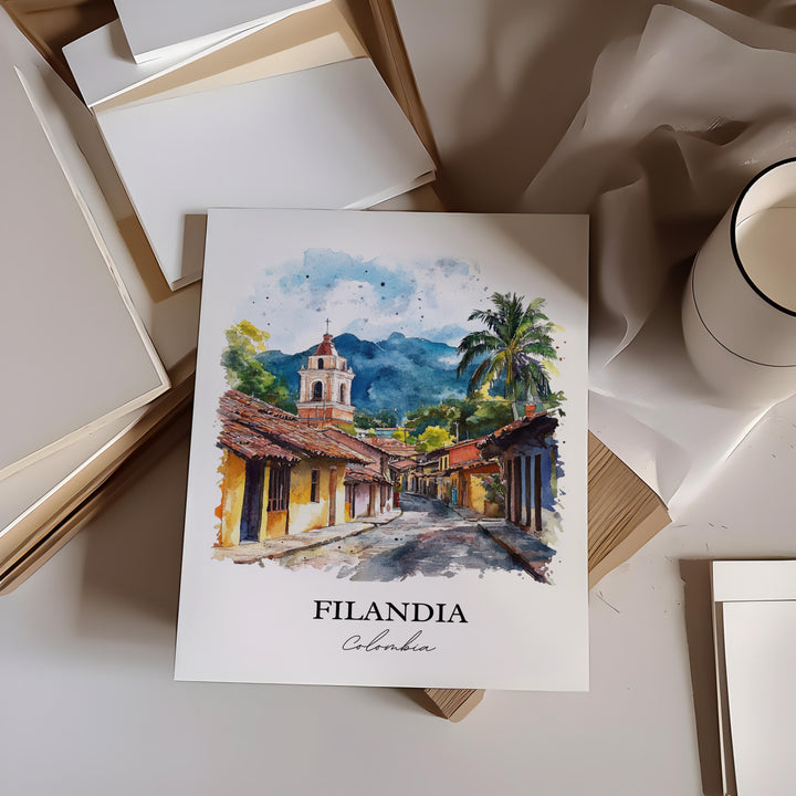 Filandia Wall Art, Quindío Print, Colombia Watercolor Art, Filandia Colombia Gift, Travel Print, Travel Poster, Housewarming Gift