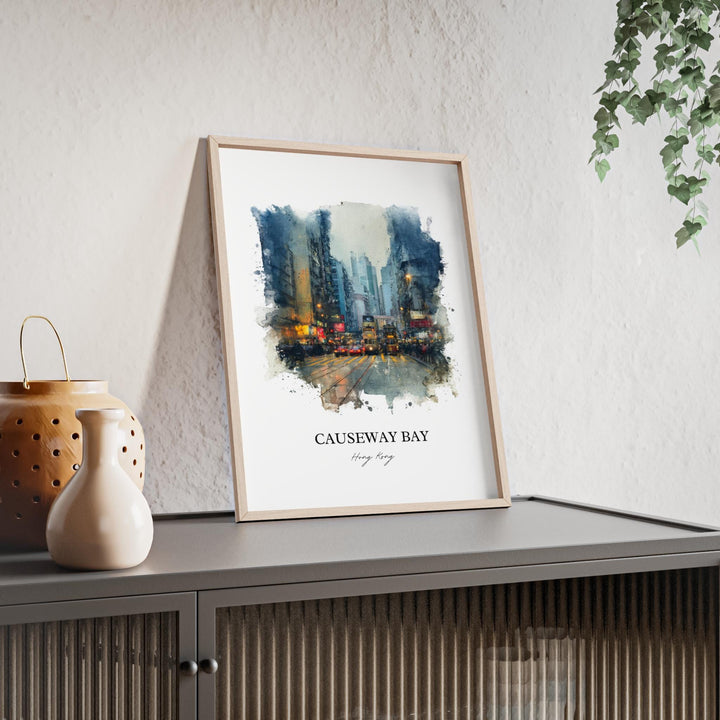 Causeway Bay Wall Art, Hong Kong Print, Hong Kong Watercolor Art, HK China Gift, Causeway Bay Print, Travel Poster, Housewarming Gift