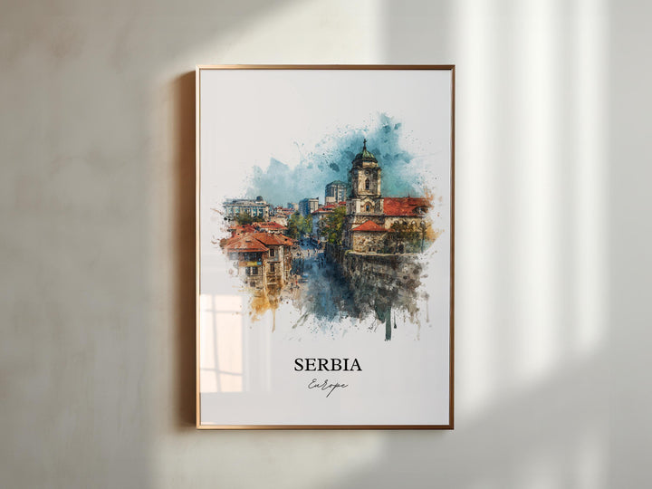 Serbia Wall Art, Serbia Print, Serbia Watercolor Art, Serbian Gift, Travel Print, Travel Poster, Housewarming Gift