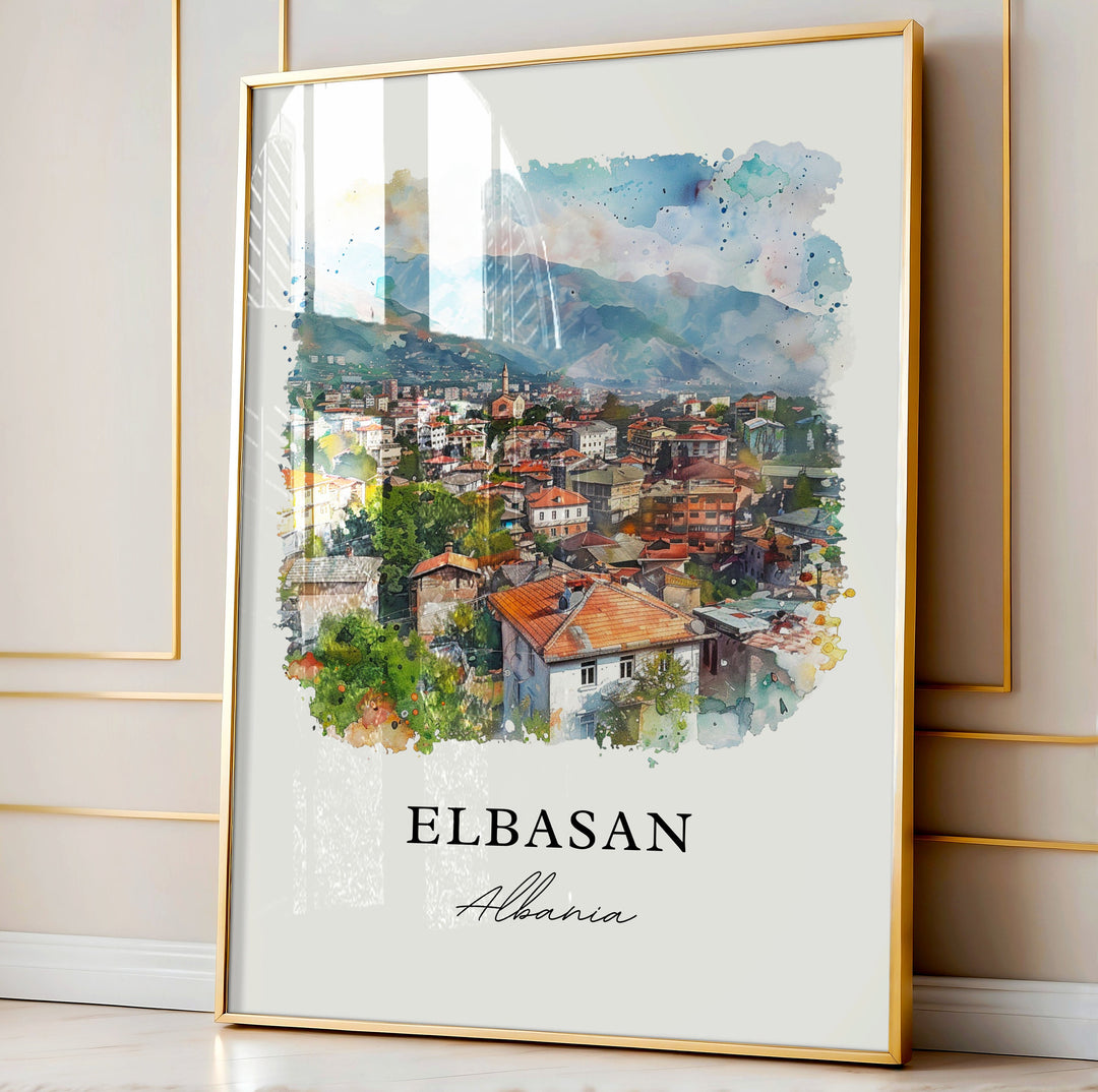 Elbasan Albania Wall Art, Elbasan Albania Print, Elbasan Watercolor, Elbasan Albania Gift,