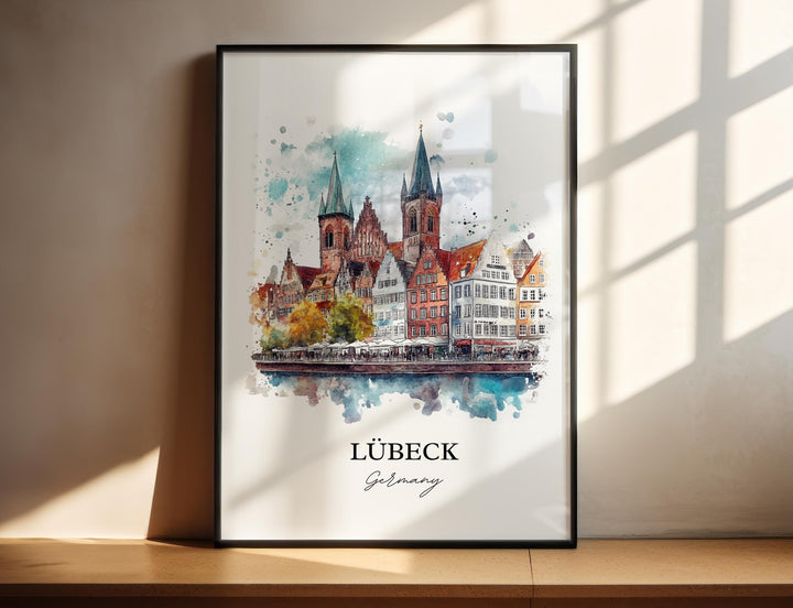 Lübeck Germany Wall Art, Lubeck Print, Germany Watercolor Art, Lübeck Gift, Travel Print, Travel Poster, Housewarming Gift