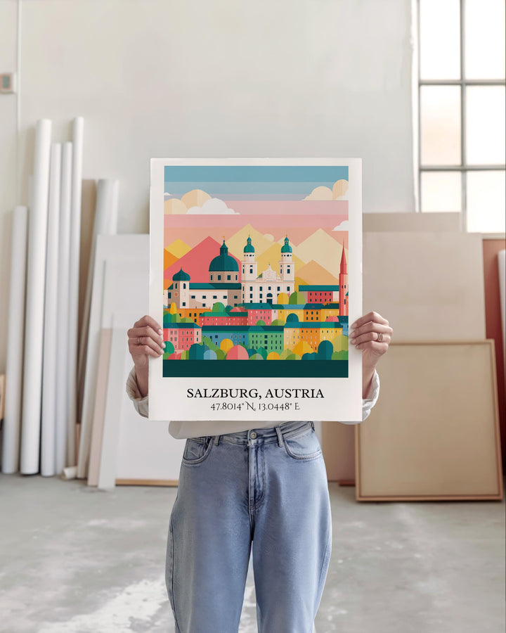 Salzburg Austria Art, Salzburg Retro Travel Art, Salzburg Home Decor, Austria Gift, Austria Travel Art, Travel Prints, Housewarming Gift