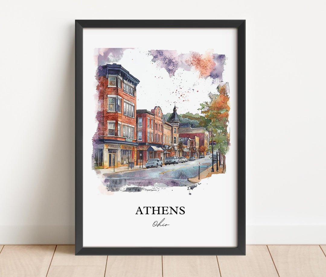 Athens Ohio Wall Art, Parkersburg WV Print, Ohio Watercolor Art, Athens Ohio Gift, Travel Print, Travel Poster, Housewarming Gift