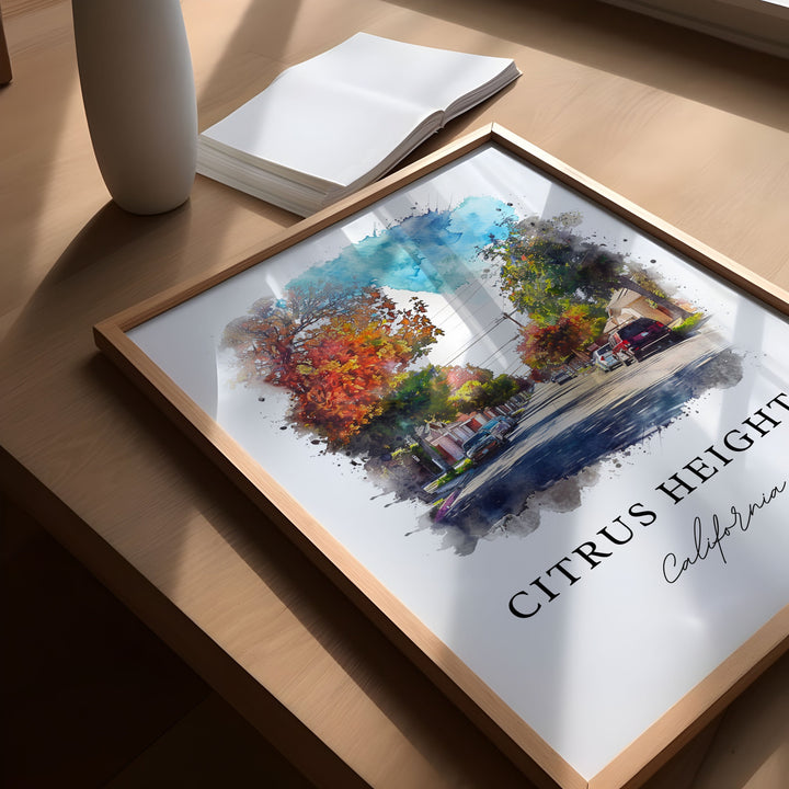 Citrus Heights CA Art, Citrus Heights Print, Sacramento Watercolor Art, Citrus Heights Gift,