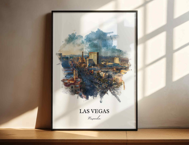 Las Vegas, Nevada Wall Art, Vegas Print, Vegas Watercolor Art, Las Vegas Skyline Gift, Travel Print, Travel Poster, Housewarming Gift