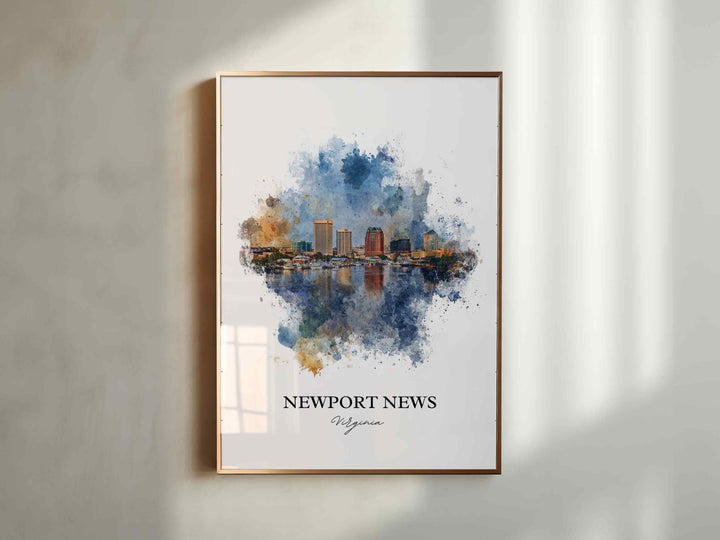 Newport News Wall Art, Virginia Print, Newport News Watercolor Art, Norfolk VA Gift, Travel Print, Travel Poster, Housewarming Gift