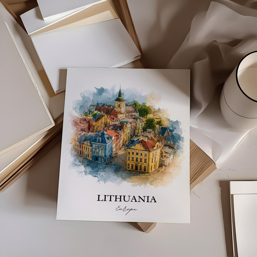 Lithuania Wall Art, Lithuania Print, Lithuania Watercolor Art, Lithuania Gift, Travel Print, Travel Poster, Housewarming Gift