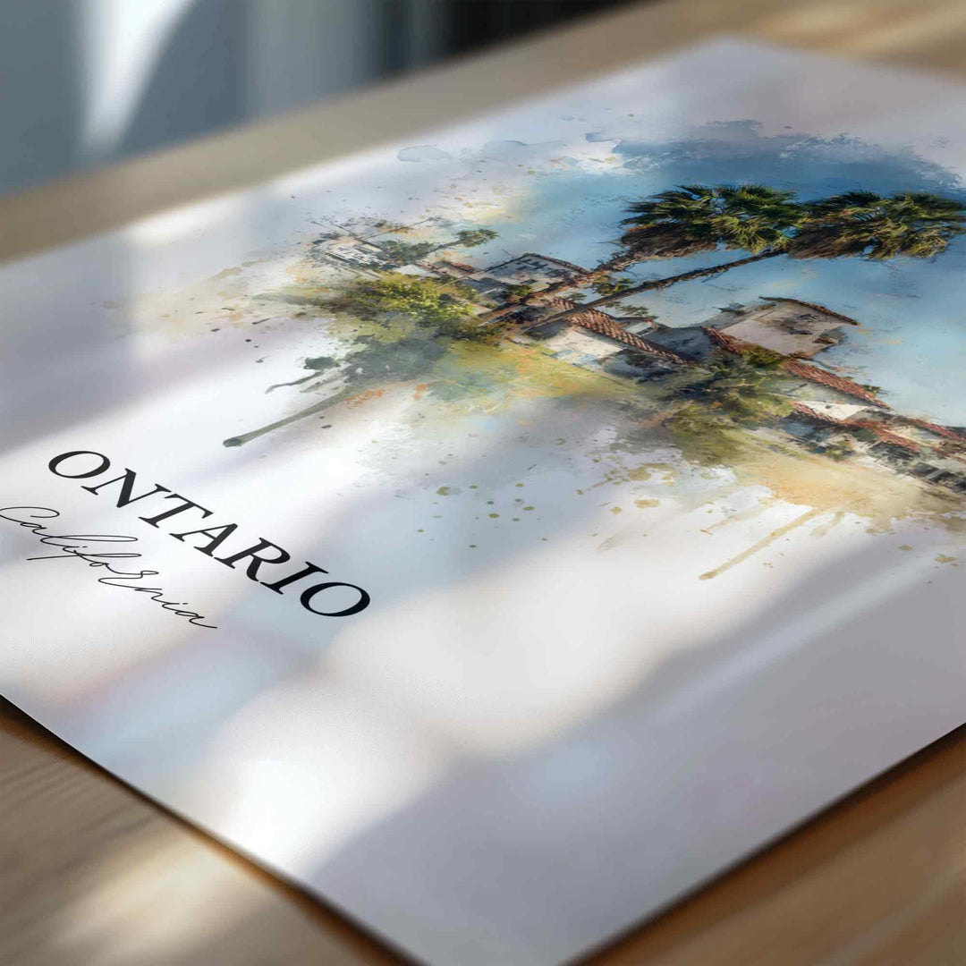 Ontario California Wall Art, Ontario CA Print, Los Angeles Watercolor Art, Los Angeles Gift, Travel Print, Travel Poster, Housewarming Gift