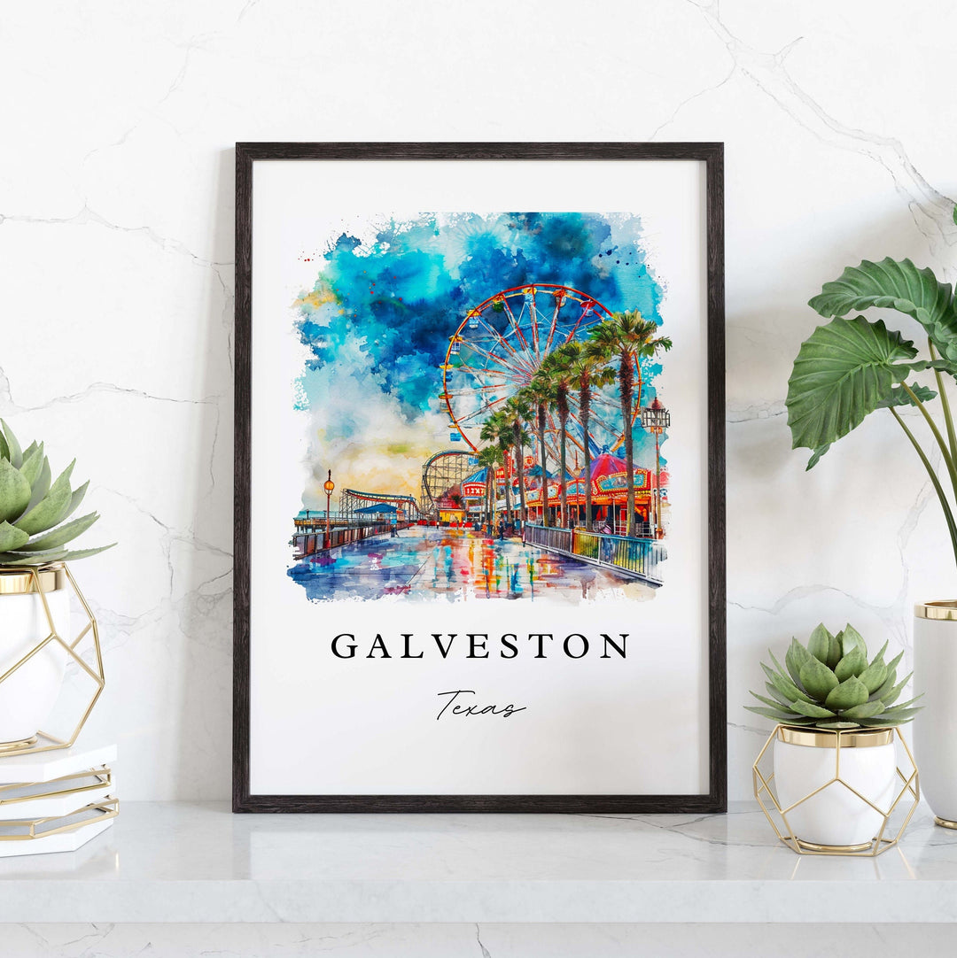 Galveston traditional travel art - Texas, Galveston print, Wedding gift, Birthday present, Custom Text, Perfect Gift