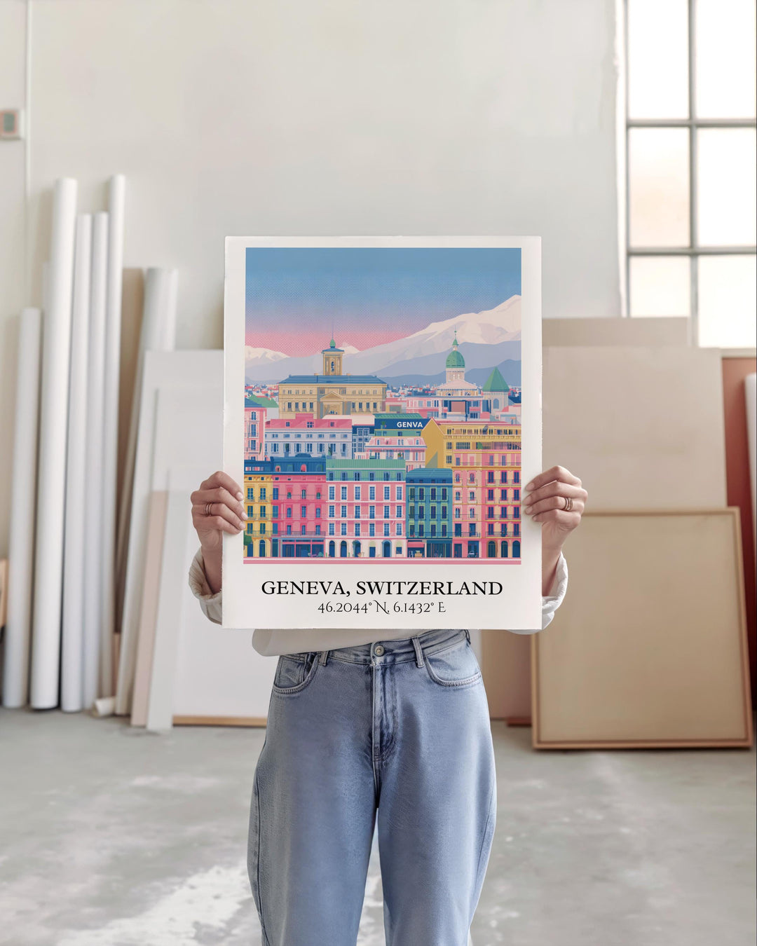 Geneva Switzerland Art, Geneva Retro Travel Art, Geneva Home Decor, Geneva Gift, Switzerland Travel Art, Travel Prints, Housewarming Gift
