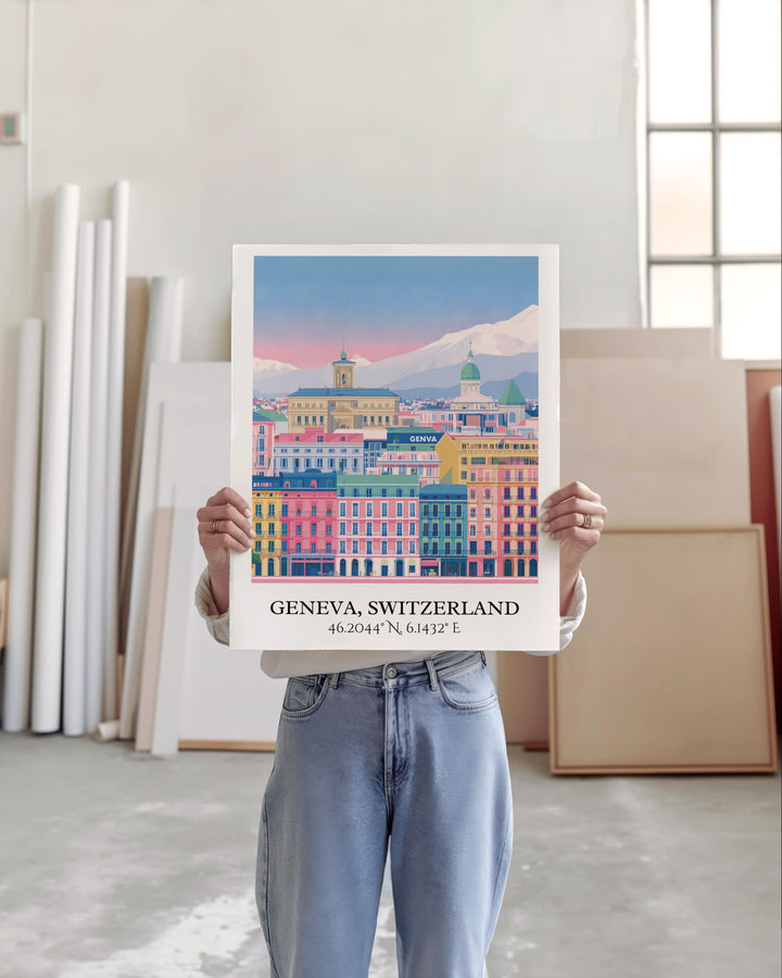 Geneva Switzerland Art, Geneva Retro Travel Art, Geneva Home Decor, Geneva Gift, Switzerland Travel Art, Travel Prints, Housewarming Gift