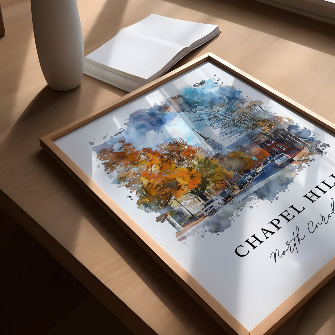 Chapel Hill Wall Art, Chapel Hill NC Print, UNC Watercolor Art, Chapel Hill NC Gift,