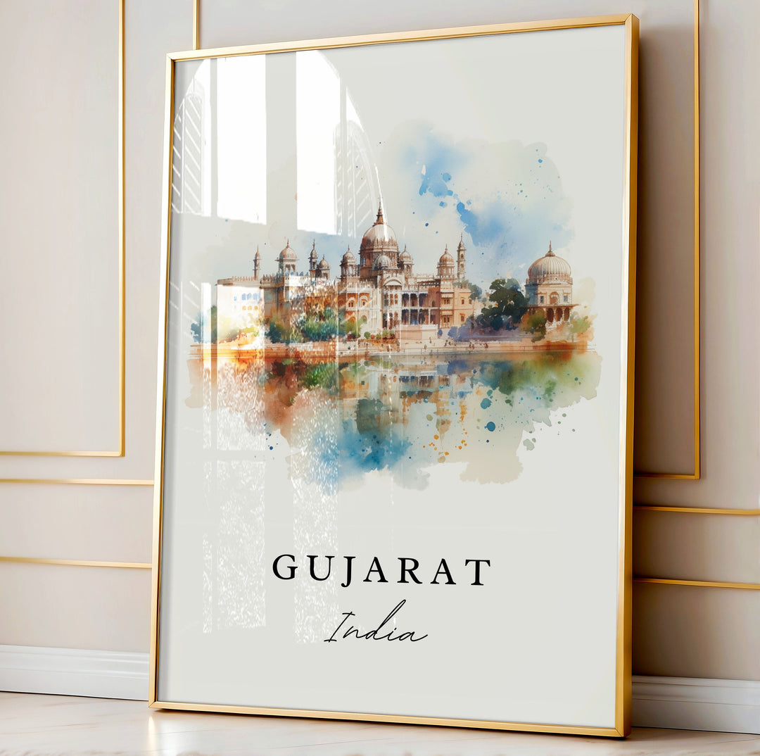 Gujarat traditional travel art - India, Gujarat poster print, Wedding gift, Birthday present, Custom Text, Perfect Gift