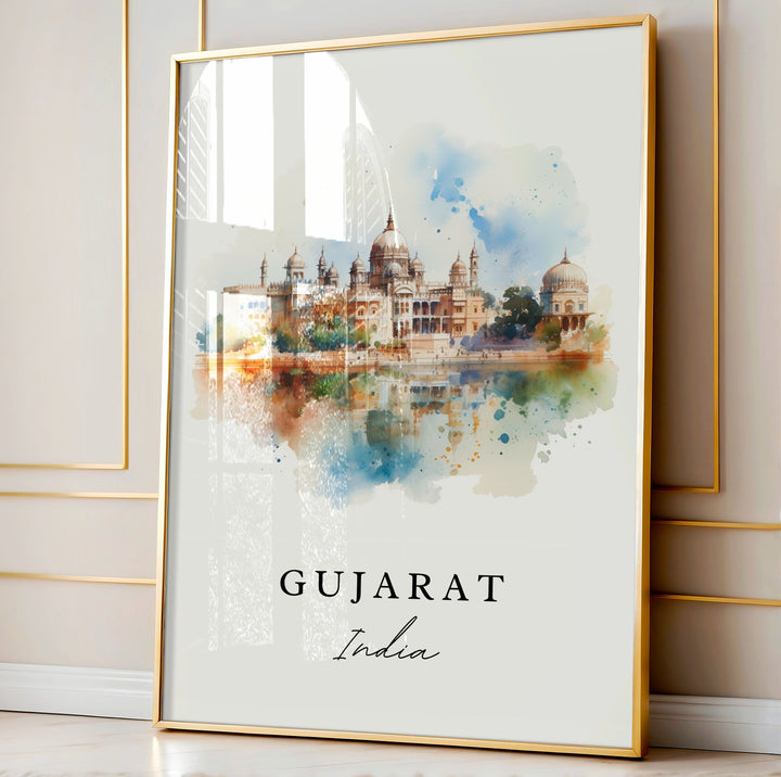 Gujarat traditional travel art - India, Gujarat poster print, Wedding gift, Birthday present, Custom Text, Perfect Gift