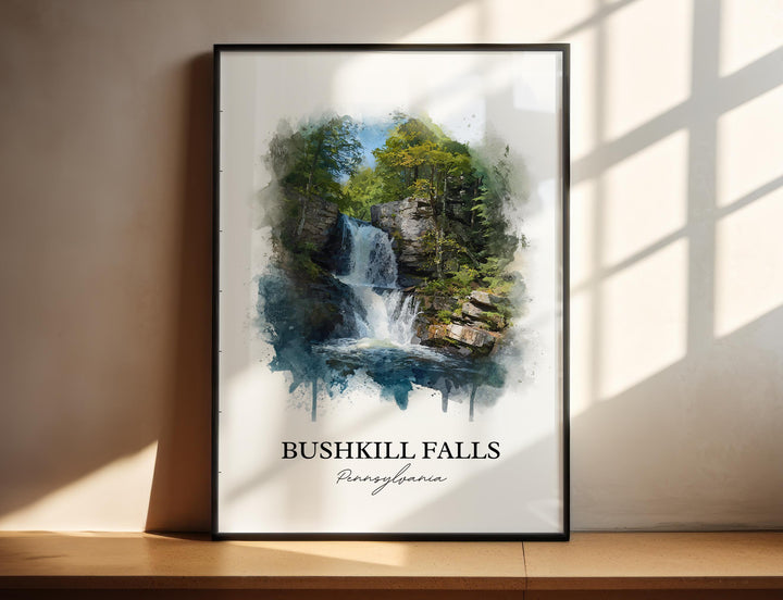 Bushkill Falls Wall Art, Bushkill Falls Print, Poconos Watercolor Art, Bushkill Falls Gift, Travel Print, Travel Poster, Housewarming Gift