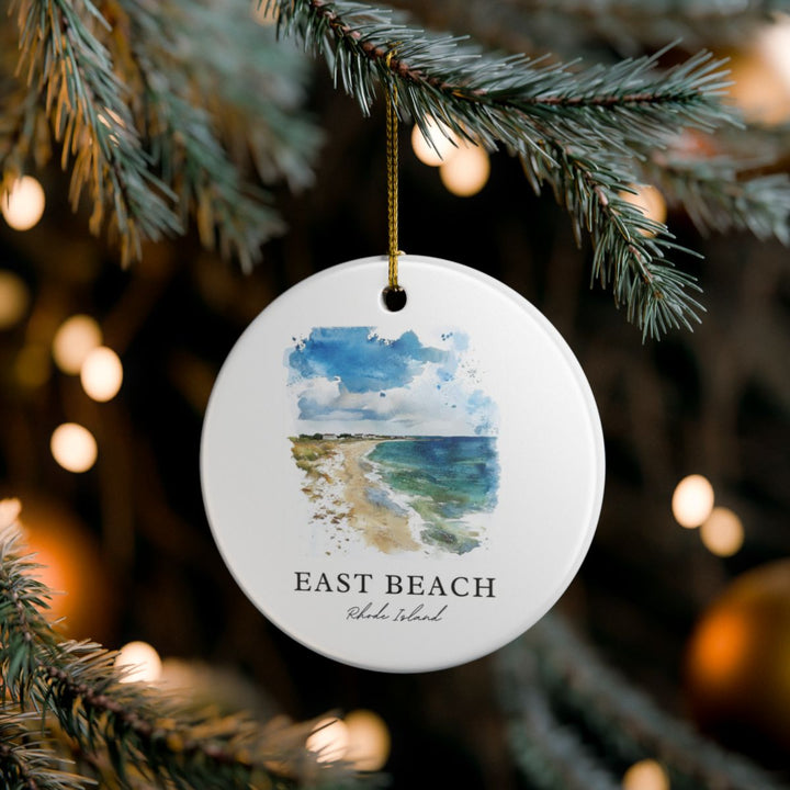 East Beach RI Ornament: Unique East Beach Souvenir, East Beach Rhode Island Xmas Decor, and Authentic East Beach Gift