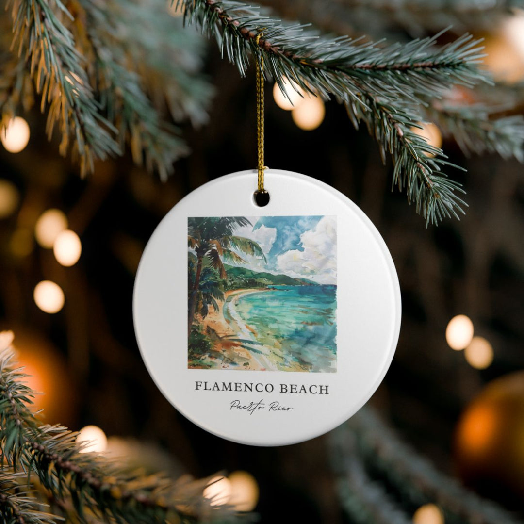 Flamenco Beach Puerto Rico Ornament: Unique Flamenco Beach Souvenir, Flamenco Beach Puerto Rico Xmas Decor, and Authentic Flamenco Beach Gift