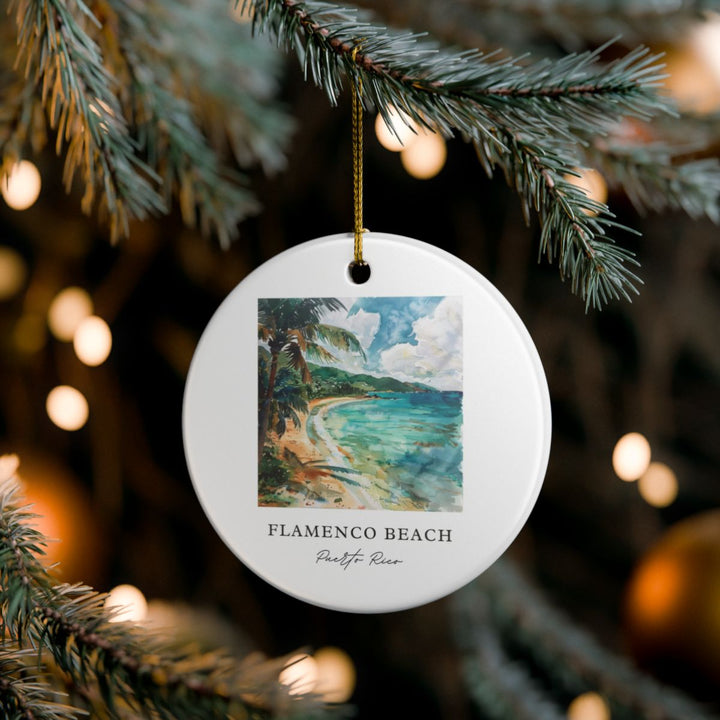 Flamenco Beach Puerto Rico Ornament: Unique Flamenco Beach Souvenir, Flamenco Beach Puerto Rico Xmas Decor, and Authentic Flamenco Beach Gift