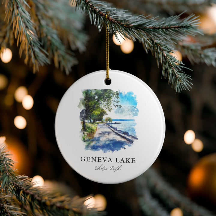 Geneva Lake USA Ornament: Unique Geneva Lake Souvenir, Geneva Lake USA Xmas Decor, and Authentic Geneva Lake Gift