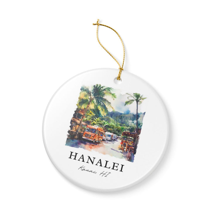 Hanalei Village and Food Trucks in Kauai Hawaii Ornament: Unique Hanalei Village and Food Trucks in Kauai Souvenir, Hanalei Village and Food Trucks in Kauai Hawaii Xmas Decor, and Authentic Hanalei Village and Food Trucks in Kauai Gift