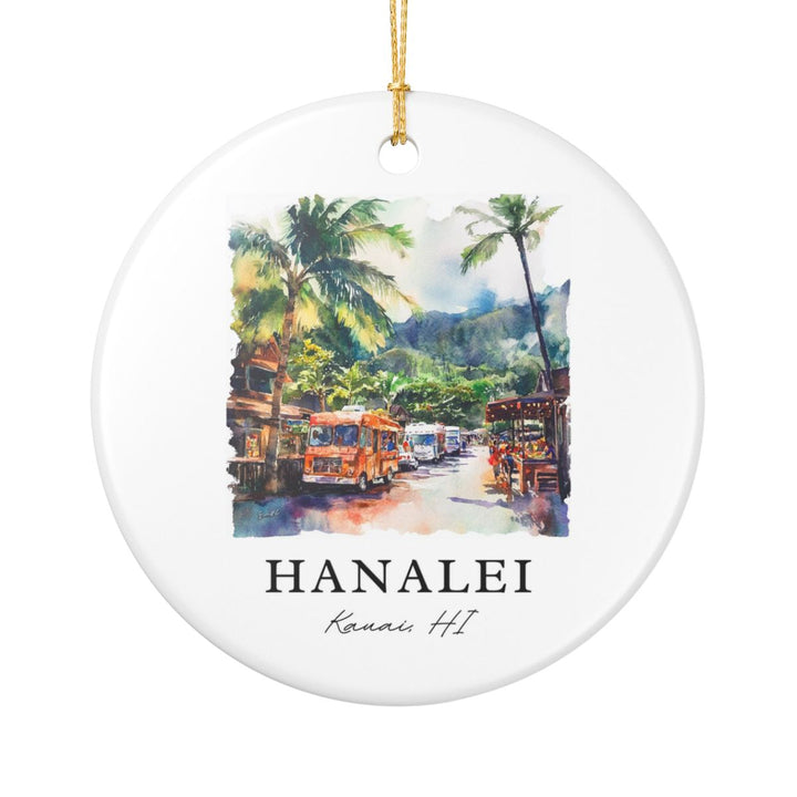 Hanalei Village and Food Trucks in Kauai Hawaii Ornament: Unique Hanalei Village and Food Trucks in Kauai Souvenir, Hanalei Village and Food Trucks in Kauai Hawaii Xmas Decor, and Authentic Hanalei Village and Food Trucks in Kauai Gift