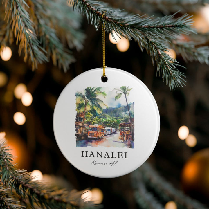 Hanalei Village and Food Trucks in Kauai Hawaii Ornament: Unique Hanalei Village and Food Trucks in Kauai Souvenir, Hanalei Village and Food Trucks in Kauai Hawaii Xmas Decor, and Authentic Hanalei Village and Food Trucks in Kauai Gift