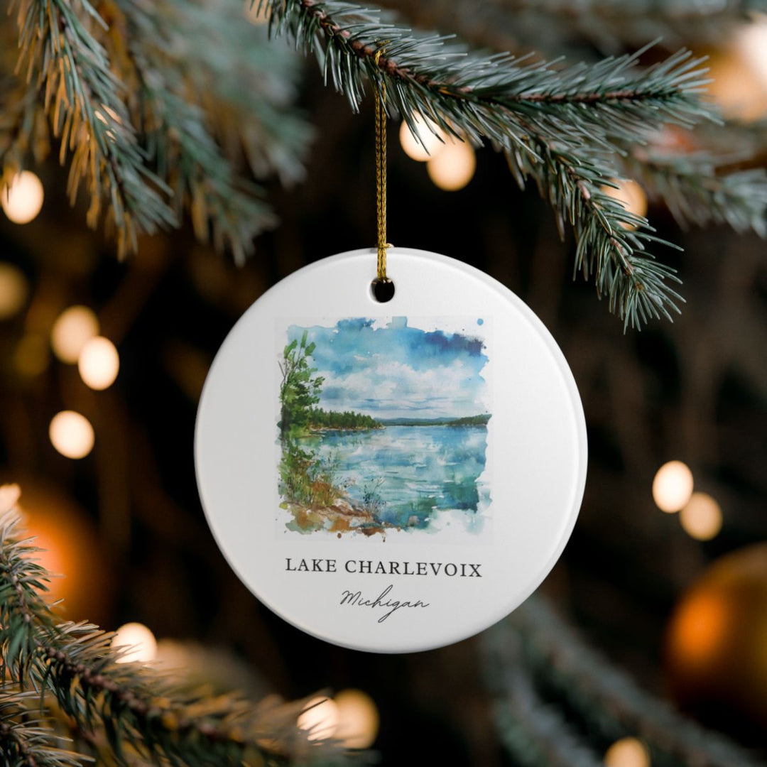 Lake Charlevoix Michigan USA Ornament: Unique Lake Charlevoix Souvenir, Lake Charlevoix Michigan Xmas Decor, and Authentic Lake Charlevoix Gift