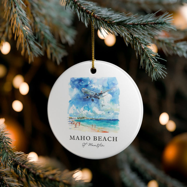 Maho Beach St. Maarten Ornament: Unique Maho Beach Souvenir, Maho Beach St. Maarten Xmas Decor, and Authentic Maho Beach Gift