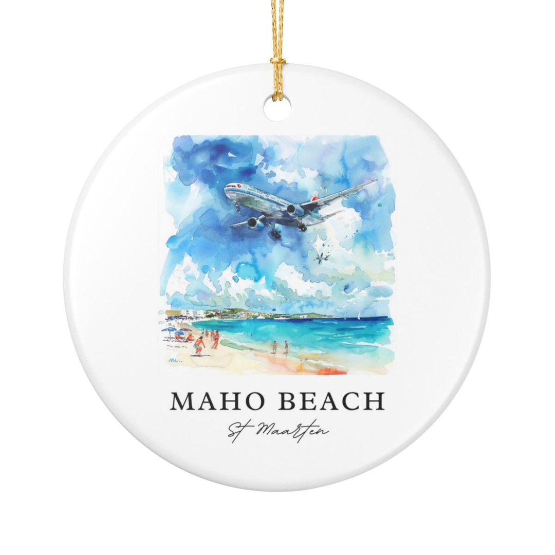 Maho Beach St. Maarten Ornament: Unique Maho Beach Souvenir, Maho Beach St. Maarten Xmas Decor, and Authentic Maho Beach Gift