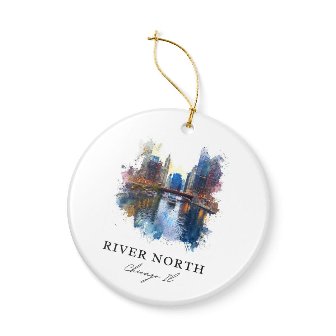 River North Chicago IL Ornament: Unique River North Chicago Souvenir, River North Chicago Illinois Xmas Decor, and Authentic River North Chicago Gift