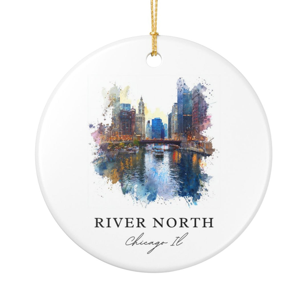 River North Chicago IL Ornament: Unique River North Chicago Souvenir, River North Chicago Illinois Xmas Decor, and Authentic River North Chicago Gift