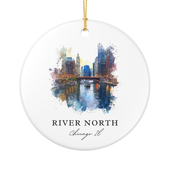 River North Chicago IL Ornament: Unique River North Chicago Souvenir, River North Chicago Illinois Xmas Decor, and Authentic River North Chicago Gift