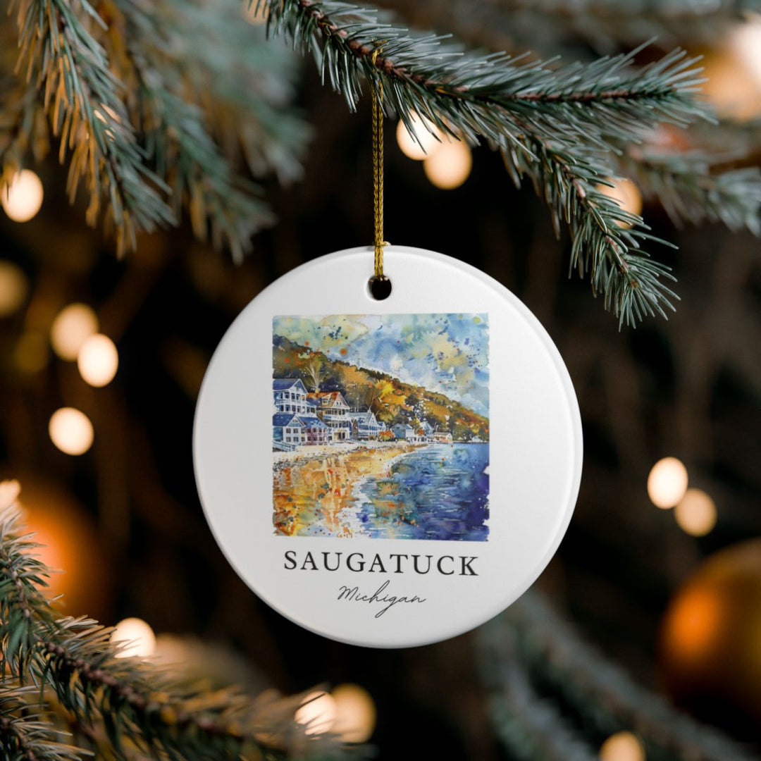 Saugatuck Michigan Ornament: Unique Saugatuck Michigan Souvenir, Saugatuck Michigan Xmas Decor, and Authentic Saugatuck Michigan Gift
