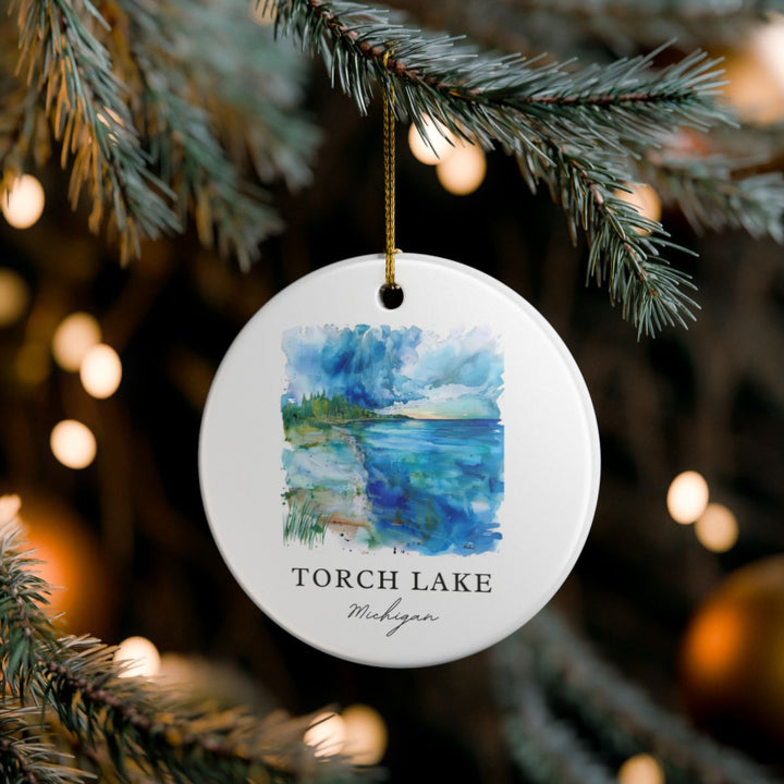 Torch Lake Michigan USA Ornament: Unique Torch Lake Souvenir, Torch Lake Michigan Xmas Decor, and Authentic Torch Lake Gift