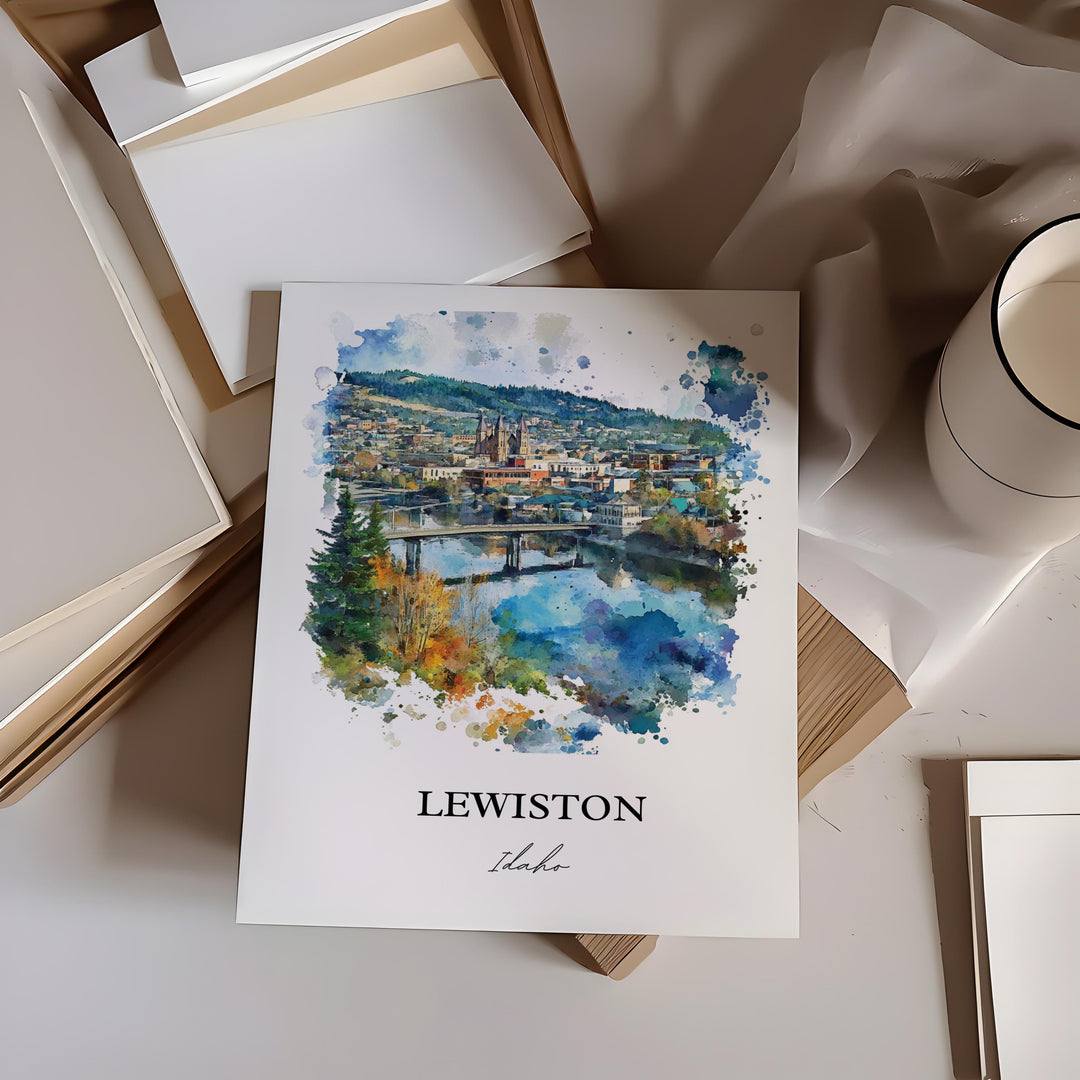 Lewiston Idaho Wall Art, Lewiston ID Print, Idaho Watercolor Art, Nez Perce County Gift, Travel Print, Travel Poster, Housewarming Gift