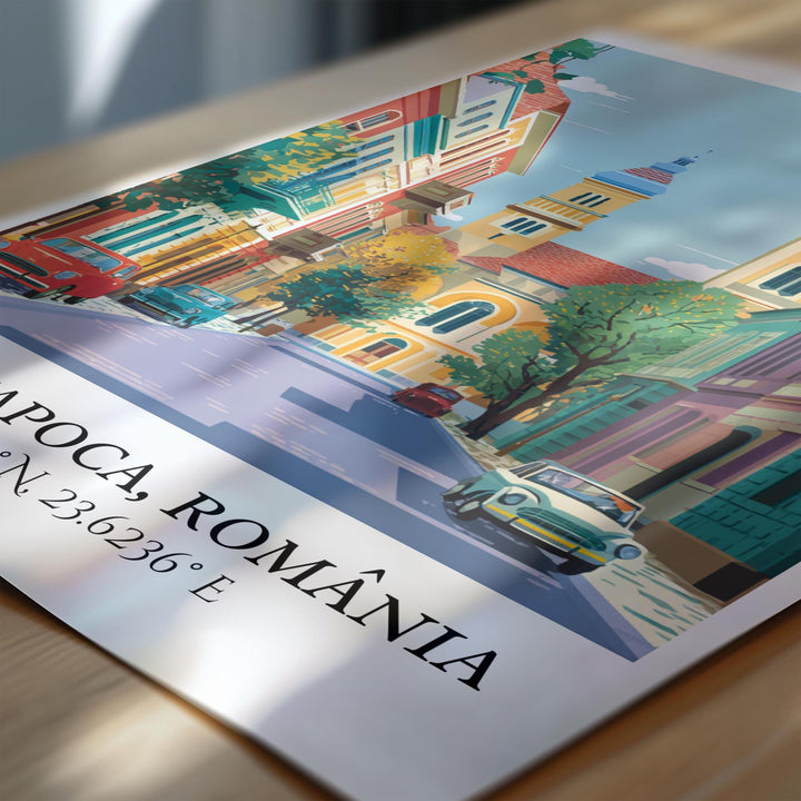 Cluj-Napoca Art, Romania Retro Travel Art, Romania Home Decor, Cluj-Napoca Gift, Romania Travel Art, Travel Prints, Housewarming Gift