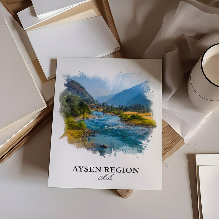Aysen Region Wall Art, Aysen Region Print, Chile Watercolor Art, Chile Gift, Chile Travel Print, Travel Poster, Housewarming Gift