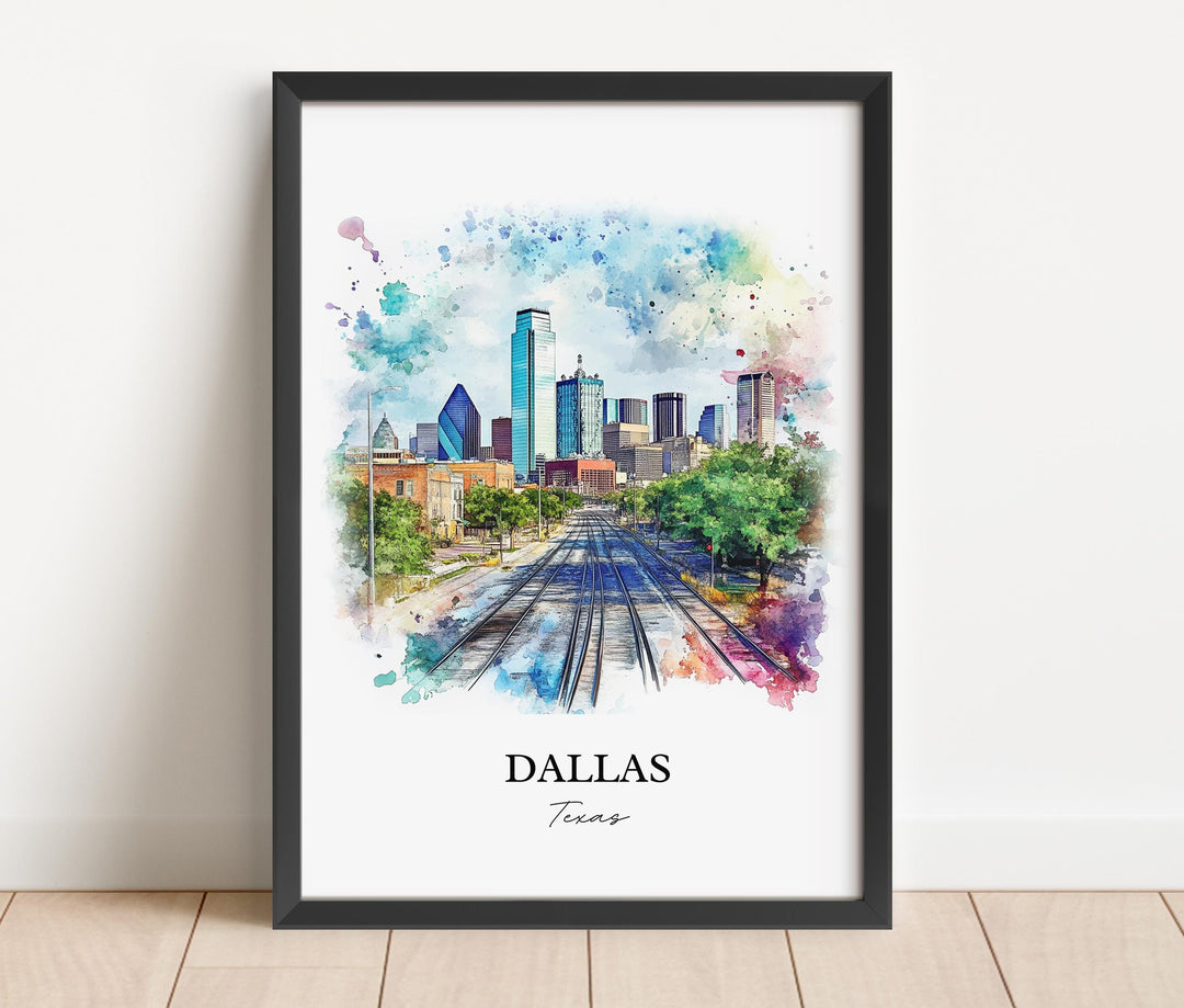 Dallas TX Wall Art, Dallas Print, Dallas Watercolor Art, Dallas Texas Gift, Travel Print, Travel Poster, Housewarming Gift