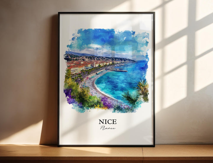 Nice France Wall Art, French Riviera Print, France Watercolor Art, Nice France Gift, Travel Print, Travel Poster, Housewarming Gift