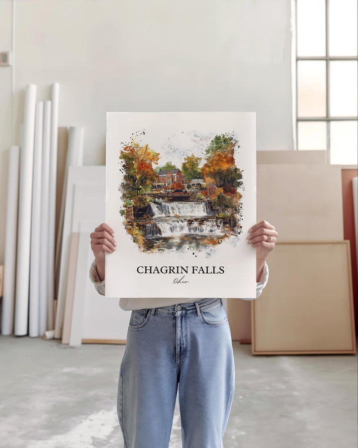 Chagrin Falls OH Wall Art, Cuyahoga County Print, Cleveland Watercolor, Chagrin Falls Gift, Travel Print, Travel Poster, Housewarming Gift