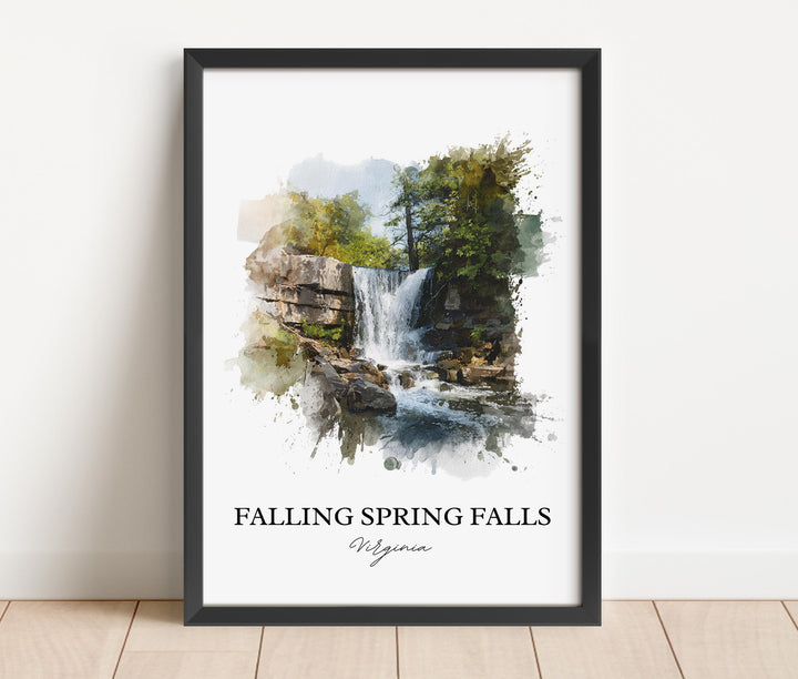 Falling Spring Falls Art, Alleghany Prints, Virginia Watercolor, Falling Spring Falls Gift, Travel Print, Travel Poster, Housewarming Gift
