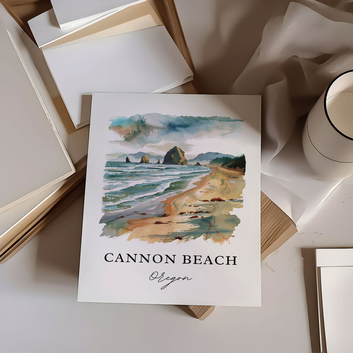 Cannon Beach Wall Art, Cannon Beach Print, Haystack Rock Watercolor, Cannon Beach OR Gift,