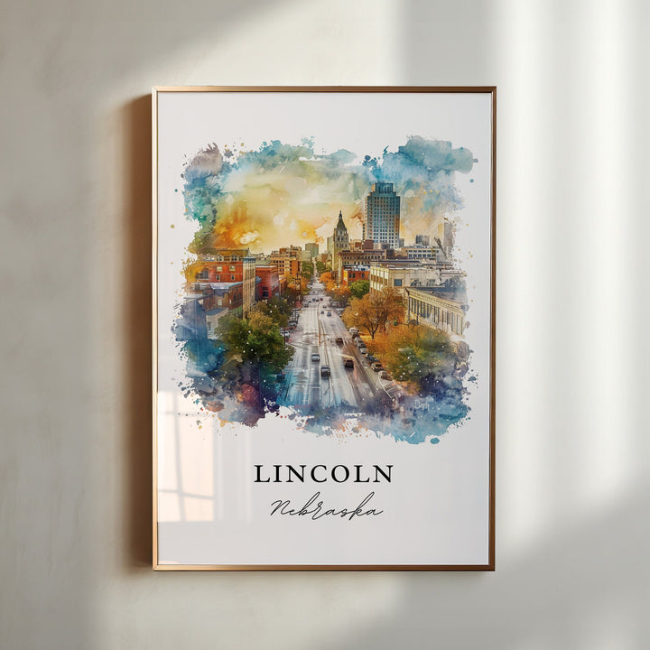 Lincoln NE Wall Art, Lincoln Nebraska Print, Lincoln NE Watercolor, Lincoln Nebraska Gift, Travel Poster, Housewarming Gift