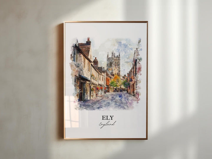 Ely England Wall Art, East Cambridgeshire Print, England Watercolor Art, Ely England Gift, Travel Print, Travel Poster, Housewarming Gift