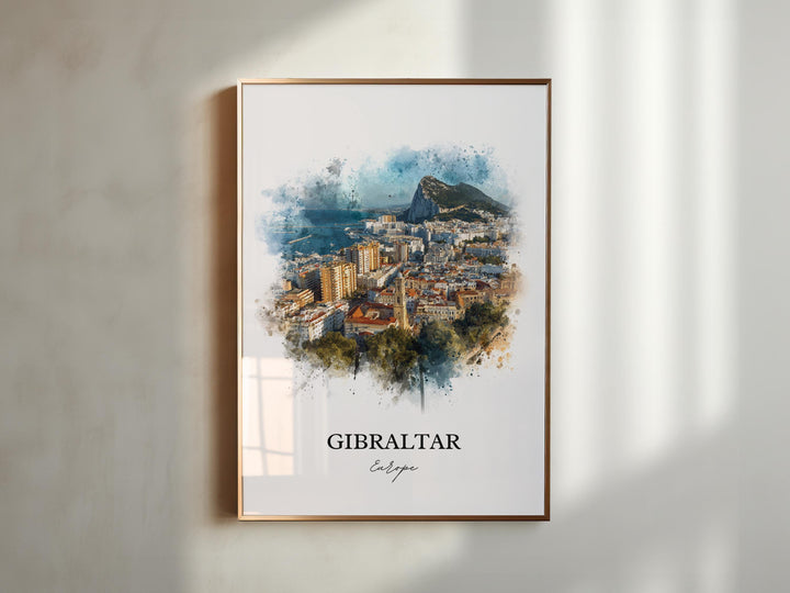Gibraltar Wall Art, Gibraltar Print, Europe Watercolor Art, Gibraltar Gift, Travel Print, Travel Poster, Housewarming Gift
