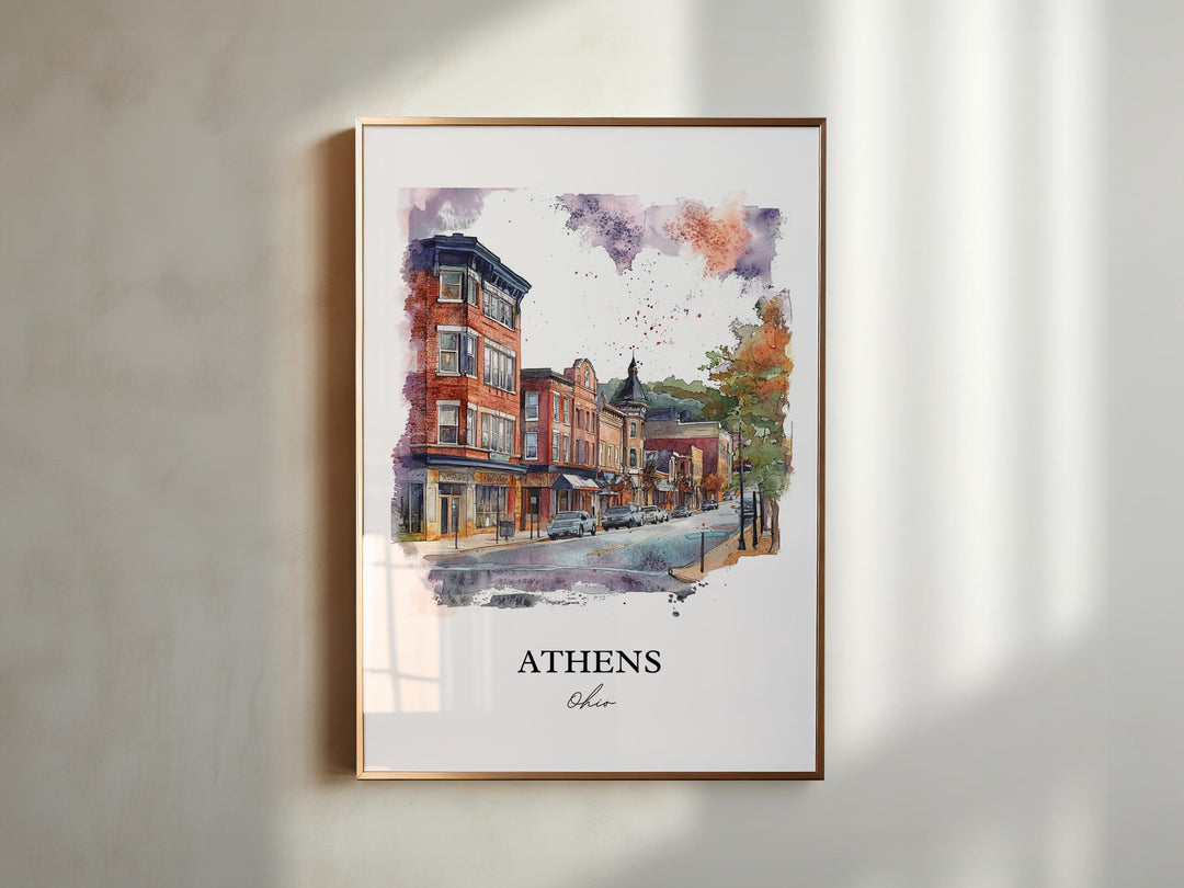 Athens Ohio Wall Art, Parkersburg WV Print, Ohio Watercolor Art, Athens Ohio Gift, Travel Print, Travel Poster, Housewarming Gift