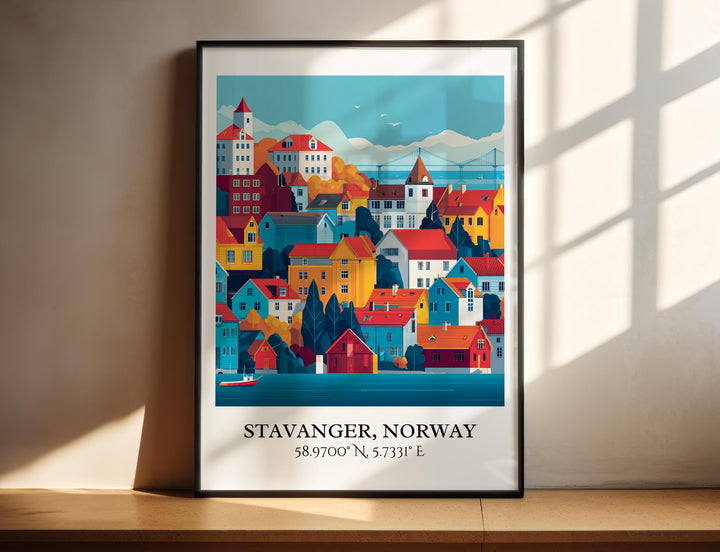 Stavanger Art, Stavanger Retro Travel Art, Norway Home Decor, Norway Gift, Norway Travel Art, Travel Prints, Housewarming Gift