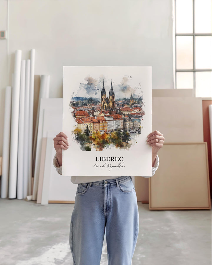Liberec Wall Art, Liberec Czechia Print, Czech Republic Watercolor Art, Liberec Gift, Travel Print, Travel Poster, Housewarming Gift